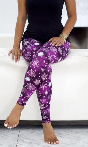 Purple Snowflake Christmas Leggings, Affordable Trendy and Modest Clothing