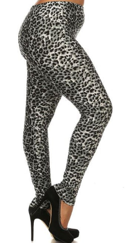 Gray Leopard Leggings -Extra Curvy Plus
